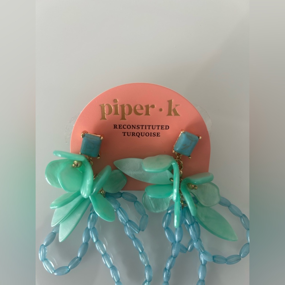 Piper K blue Turquoise Flower beaded Earrings - Picture 3 of 4